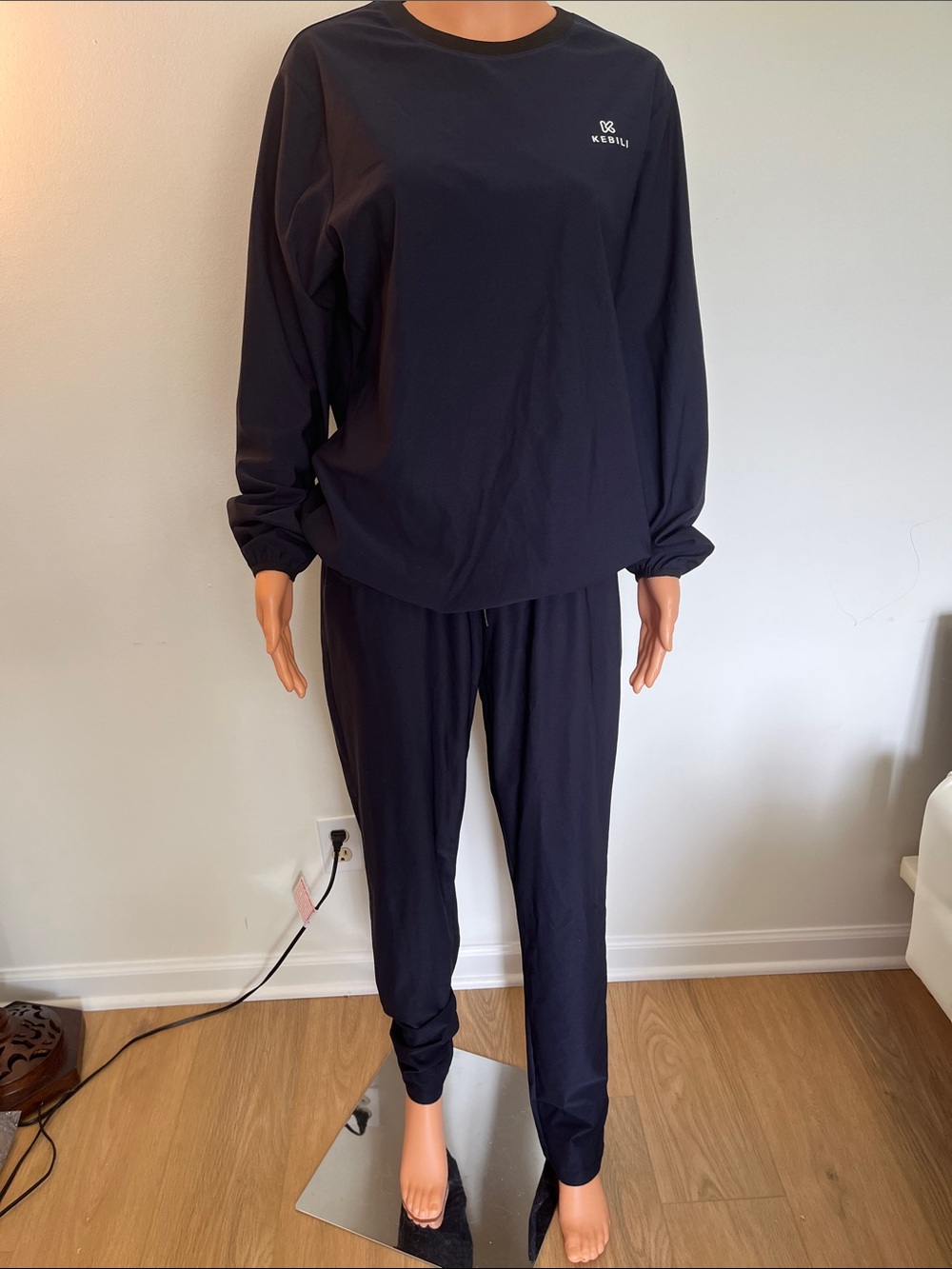 Kebili Women's Sauna Suit - Navy with Black Neck Trim Pants Sz XL